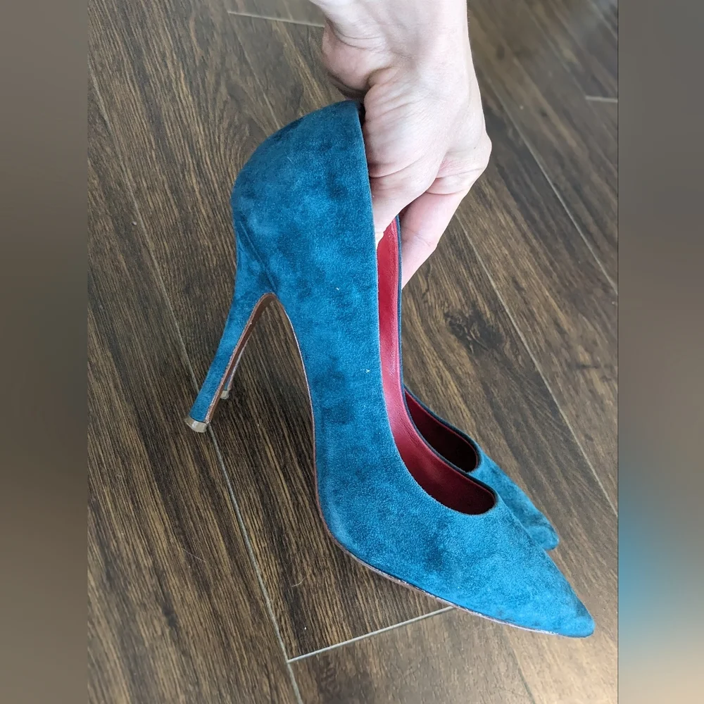 Charles Jourdan teal suede pumps shoes - Picture 3 of 7